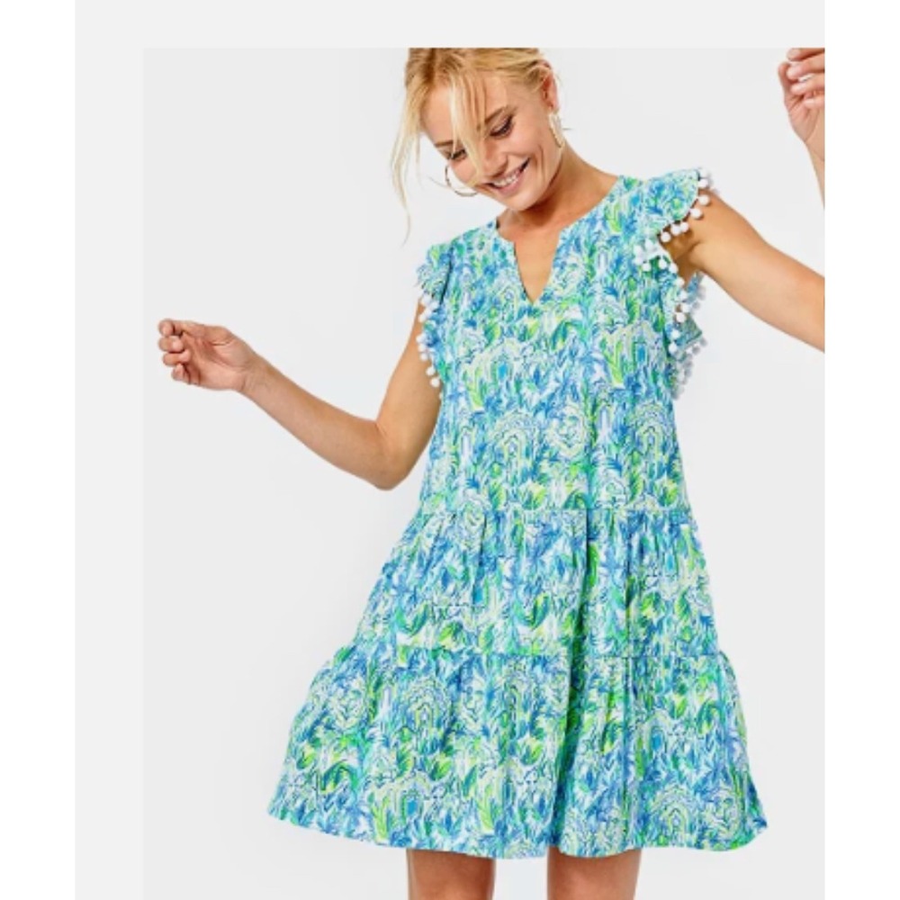 Lilly Pulitzer Out to Play Lacie Pom Pom Swing Dress Womens XL Excellent